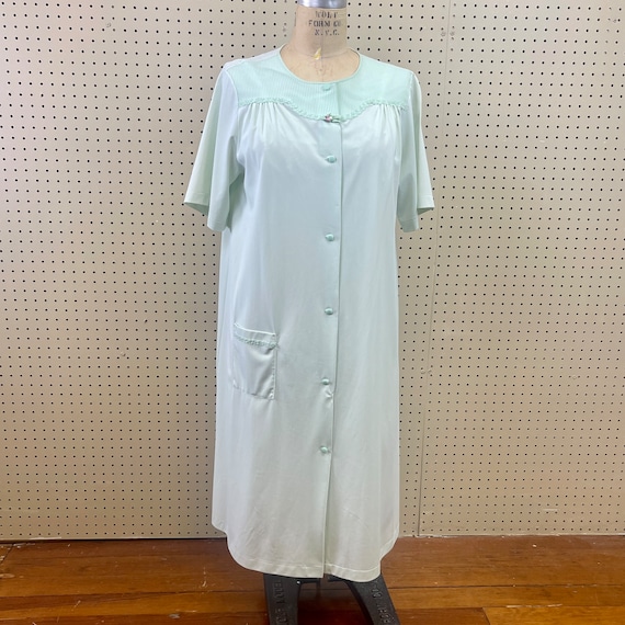 60s Vintage Mint Green Nylon Robe M Shadowline Ho… - image 1