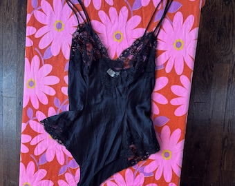 Black Silk Teddy M High Cut 90s Victoria's Secret Gold Label