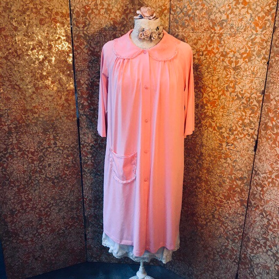 60s Pink Robe M Shadowline Housecoat Pink 1960s V… - image 8