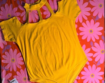 90s Vintage Yellow  Bodysuit Plus Size 2X