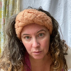 Vintage 80s Ski Headband Apricot Wool Braided Ear Warmer