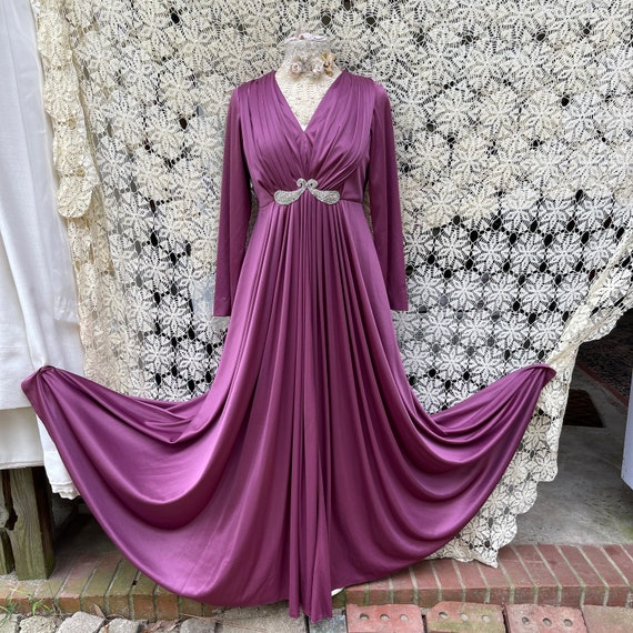 Purple Goddess Dress M Long Sleeve 70s Party Dress