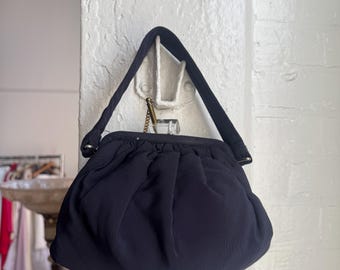 60s Vintage Navy Blue Beaded Purse w Lucite Handle