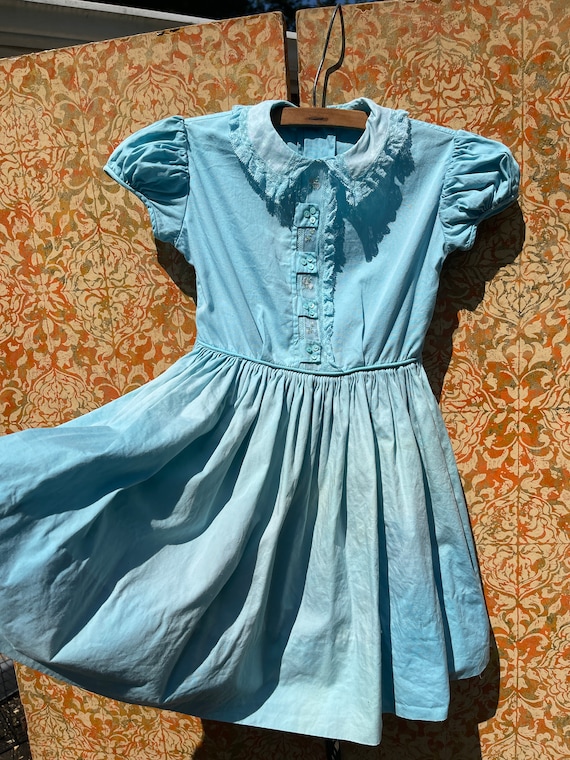 Celeste 1960s Girl's Dress Faded Blue Cotton Dres… - image 2