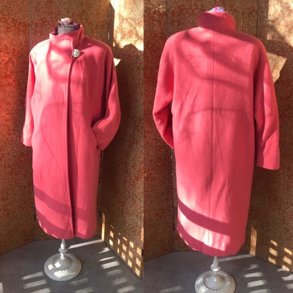 80s Vintage Wool Coat Coral Pink 1980s Style Overs
