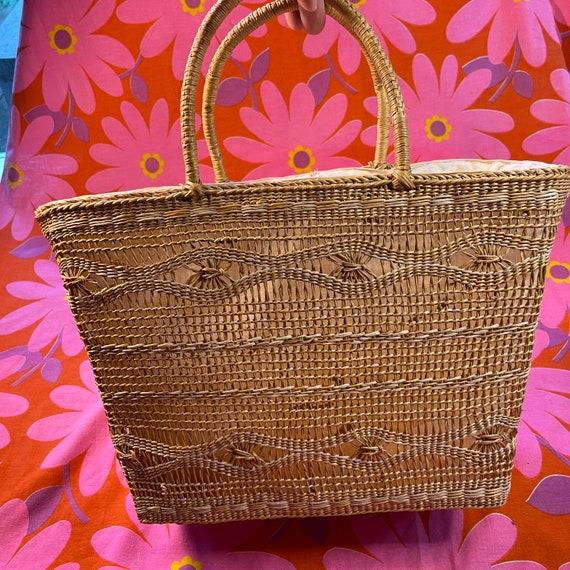 Vintage Beach Bag Seagrass Basket Purse Oversized Str… Gem
