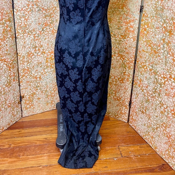 90s Black Brocade Column Party Dress S/M Off the … - image 4