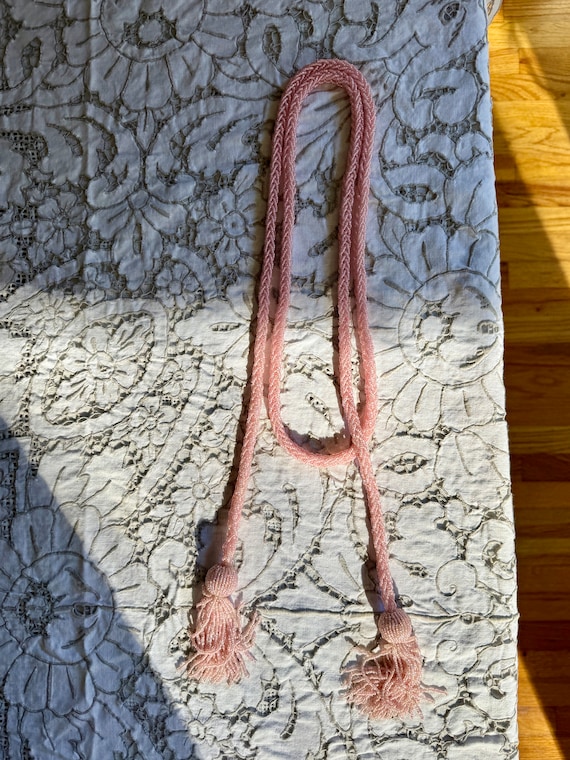 Pink Beaded Necklace w Fringe