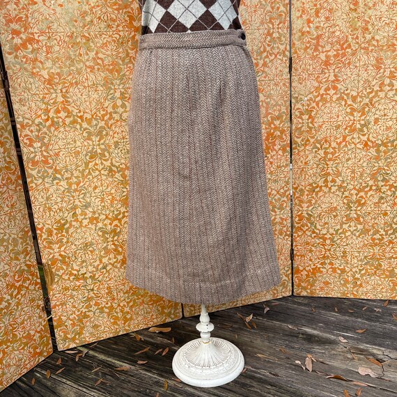 Vintage Brown Herringbone Tweed Skirt S - image 1