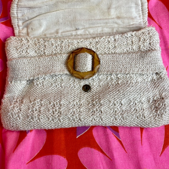 70s Vintage Crocheted Clutch White Knit Envelope … - image 4