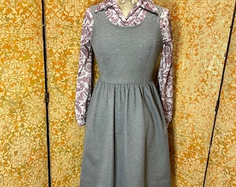 70s Vintage Dress S Gray Polyester Jumper Dress