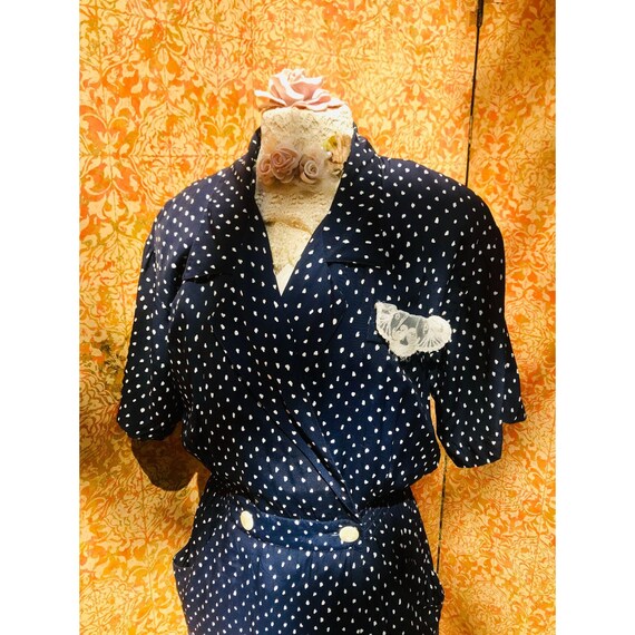 Navy blue polka top dot wrap dress