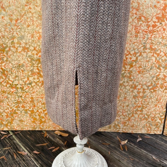 Vintage Brown Herringbone Tweed Skirt S - image 7