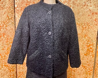 60s Vintage Black Boucle Short Coat M Mid Century Jacket