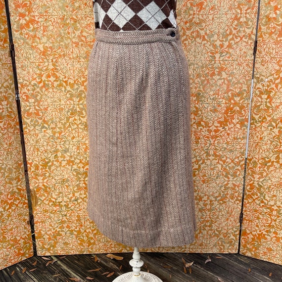 Vintage Brown Herringbone Tweed Skirt S - image 3