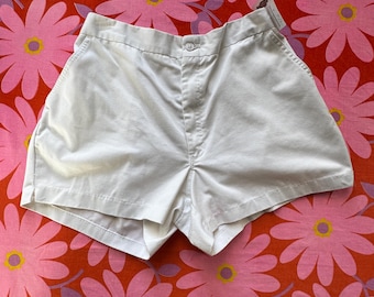 80s Vintage White Cotton Shorts L Flat Front