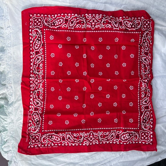 Vintage Red Cotton Bandana: Selvedge Edge Western