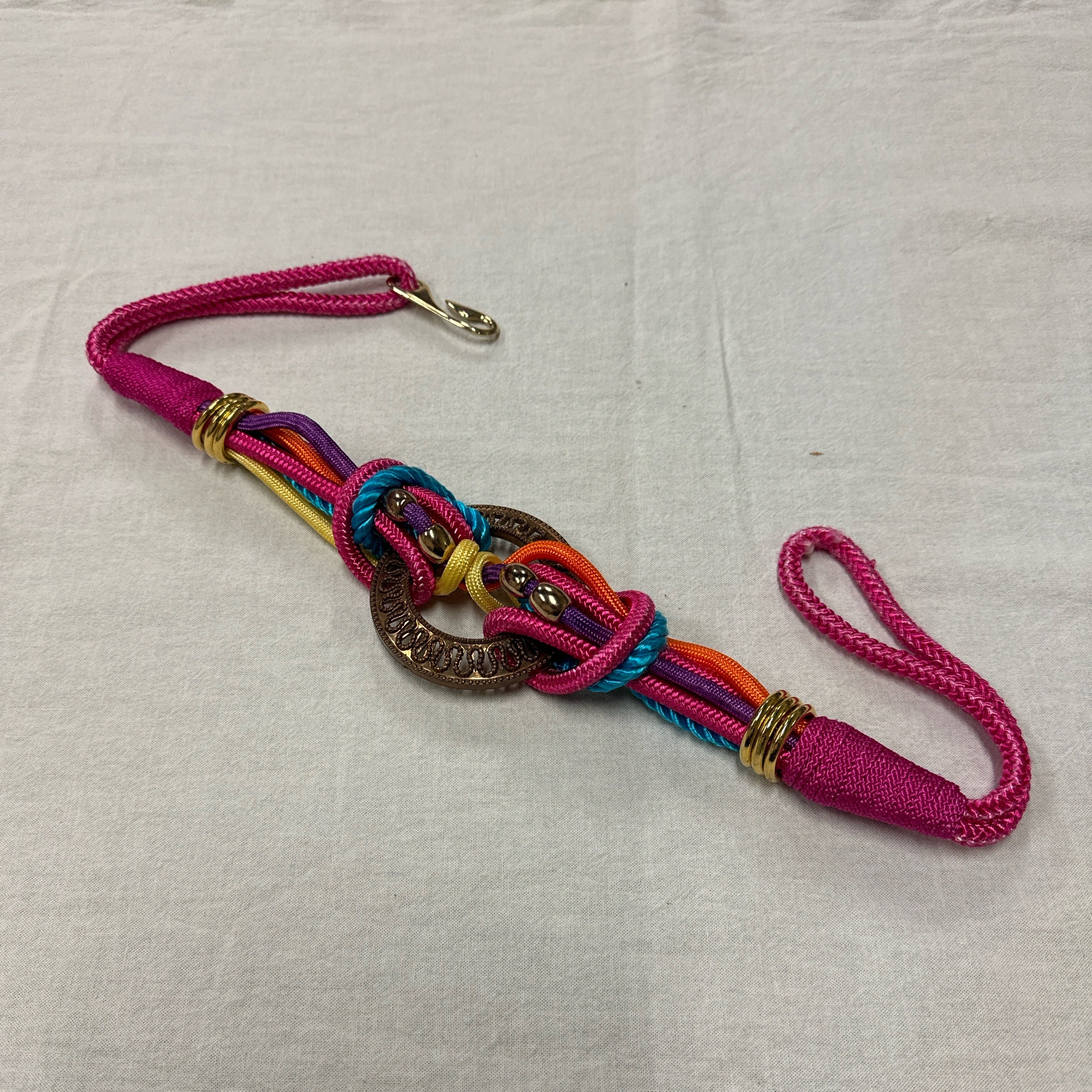 80s Silk Cord Belt Pink & Purple Medallion 28 - 32 display picture 2