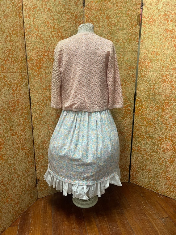 80s Pastel Floral Dress w Petticoat S/M - image 10