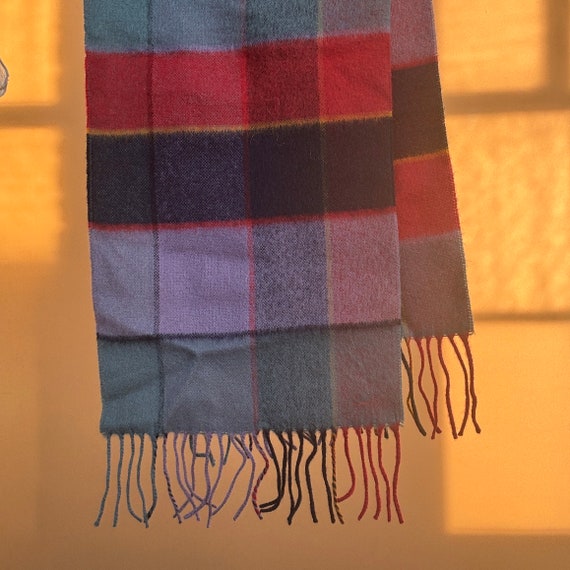 1980s Vintage Pink & Gray Plaid Scarf - image 1