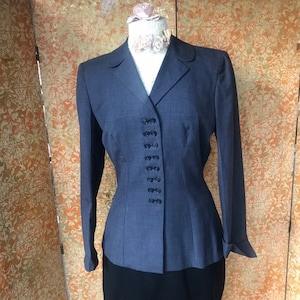 40s Vintage Irene Lentz Nipped Waist Tailored Jacket M  Button Detail