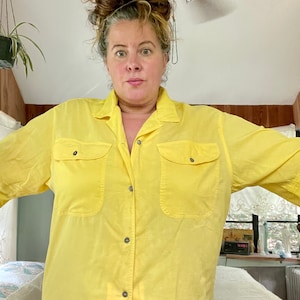 80s Esprit Shirt S 1980s Yellow Camp Shirt Oversized Top