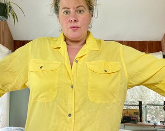 Esprit Shirt S 80s, jaune Camp Shirt années 80, haut oversize