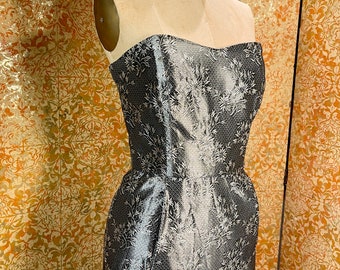 Vintage Strapless Gown Silver S Metallic Party Dress w Bolero