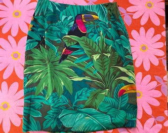 Vintage Green Jungle Print Silk Skirt M Linda Allard Ellen Tracy