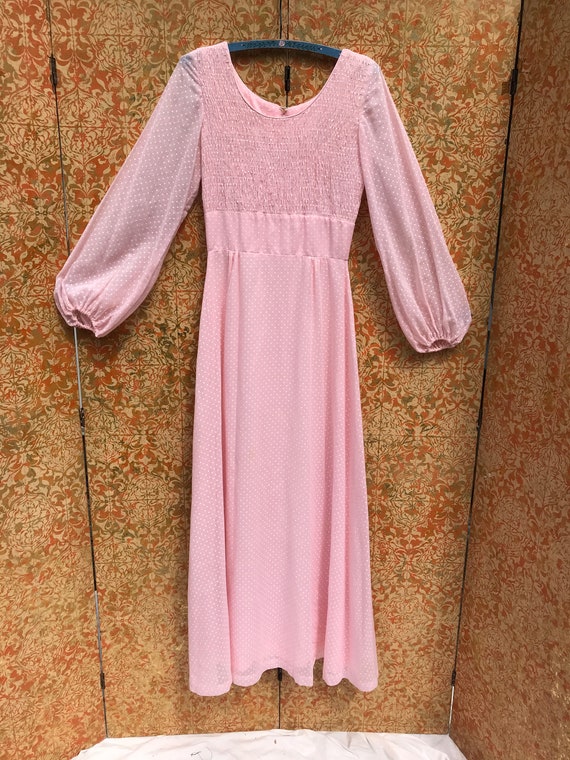 Candi Jones 70s Vintage Dress S Pink Polka Dot Dre