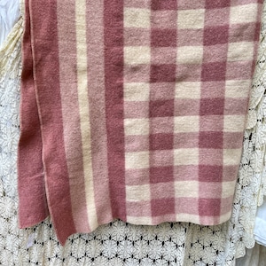Vintage Pink Plaid Wool Blanket