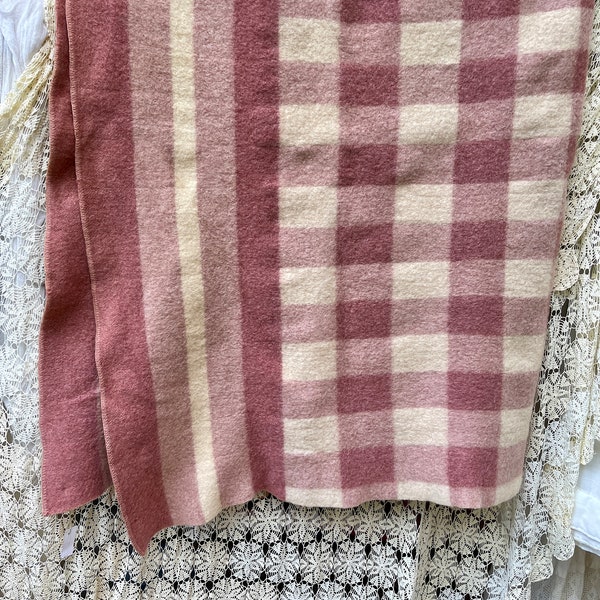 Vintage Pink Plaid Wool Blanket