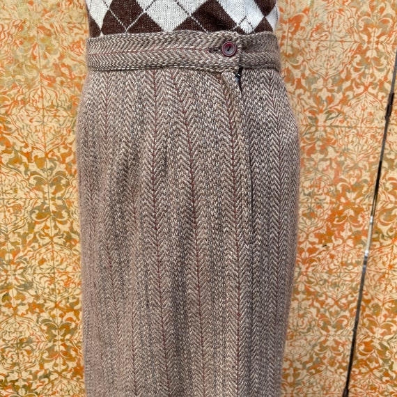 Vintage Brown Herringbone Tweed Skirt S - image 5