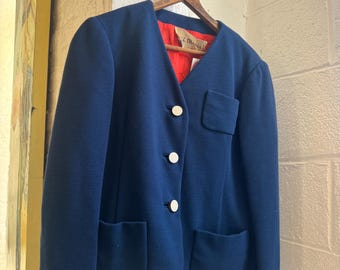 1960s Blue Wool Collarless Jacket - Etsy Singapore