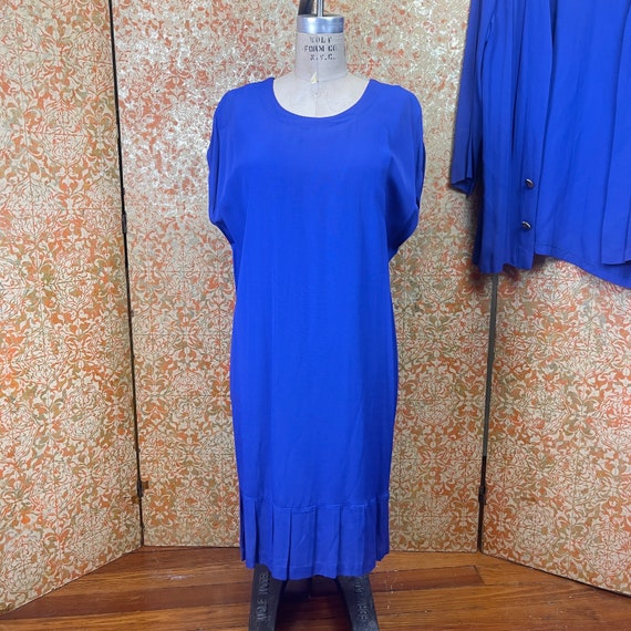 90s Electric Blue Ensemble L/XL Drop Waist Dress … - image 6