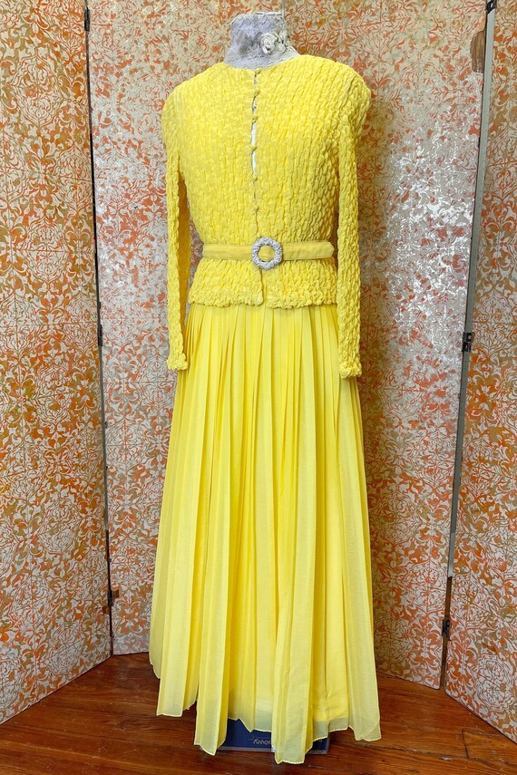 Bright Yellow Ensemble M Pleated Maxi Skirt 1970s 