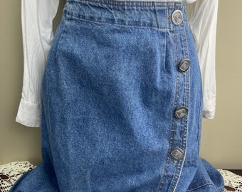 90s Denim Wrap Skirt M Blue Jean Midi Skirt