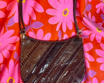 Sac à Main Vintage Patchwork Effet Peau De Lézard/serpent Plissé Rouge - Taille Medium