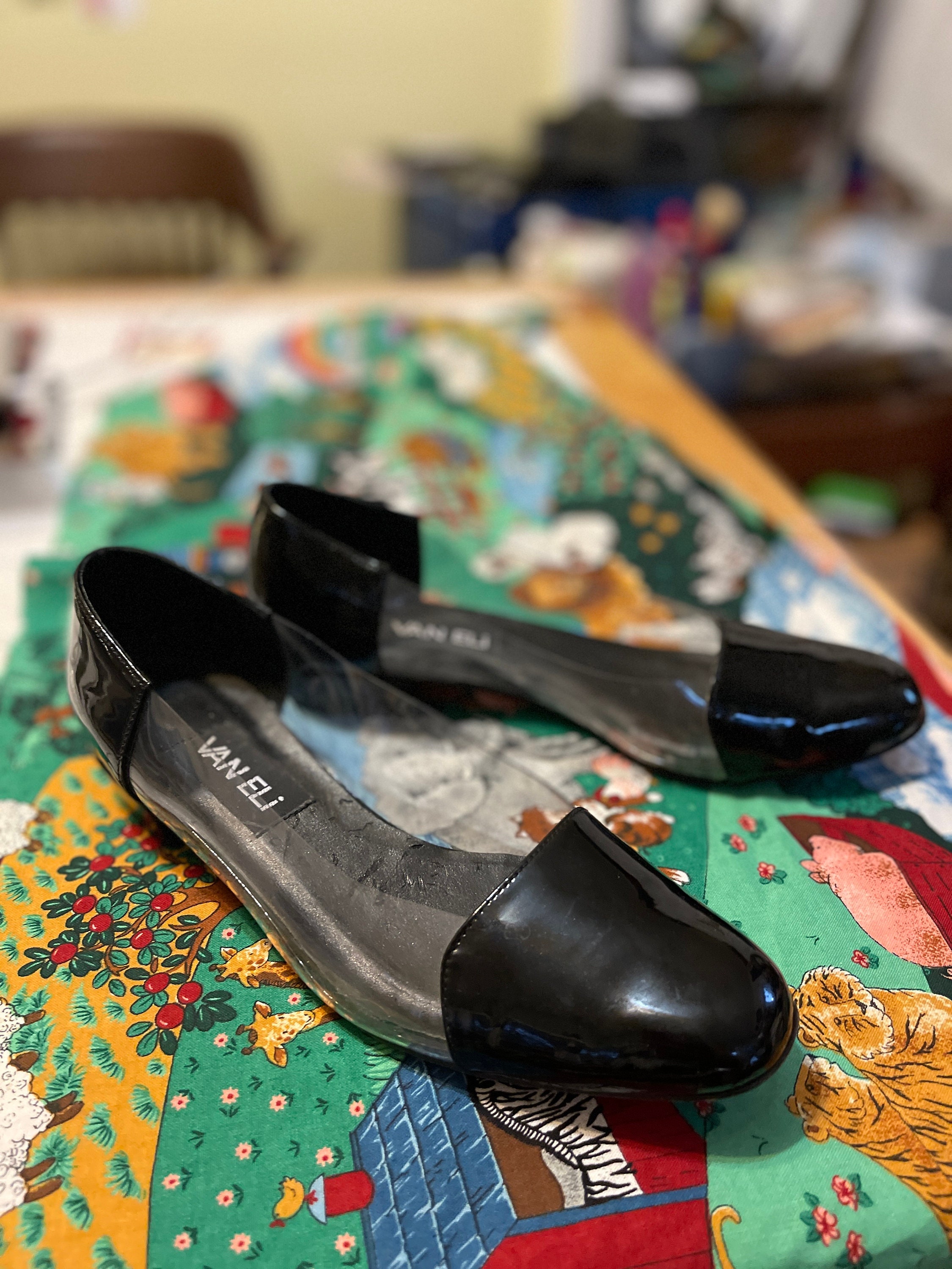 Clear Ballet Flats 80s Vintage Clear Shoes 7.5 Black Patent -  Denmark