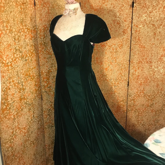 Vintage Green Velvet Dress Medium Velvet Gown Emer