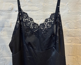 1960s Vintage Slip Black Nylon Slip Large Vanity Fair 38