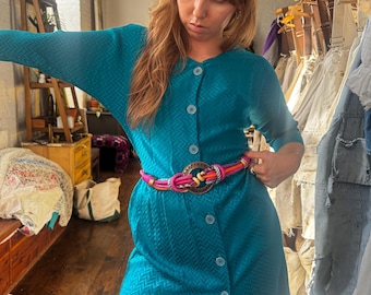 Robe vintage en soie turquoise S Maggy London des années 80 par Jeannene Booher