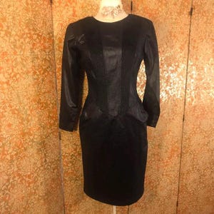 80s Vintage Black Rocker Dress S Wet Look