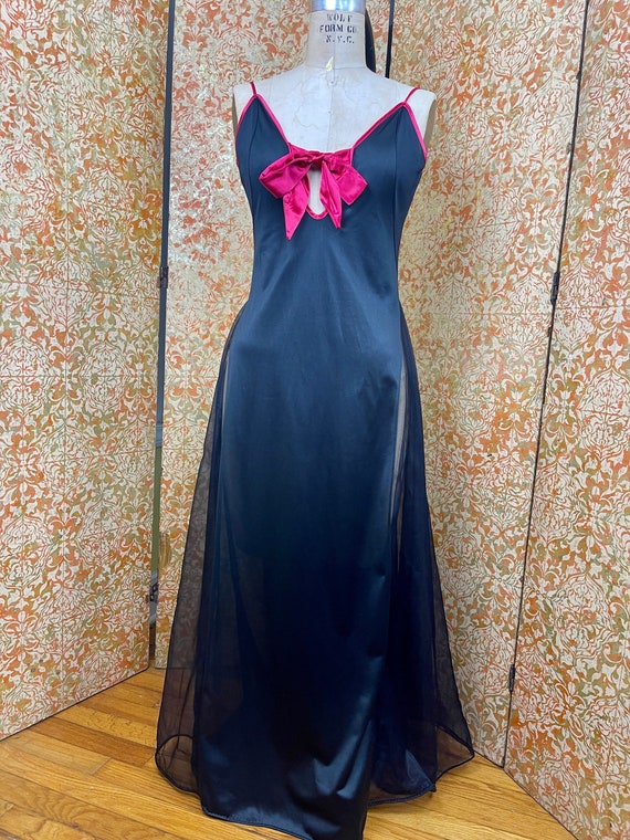 Vintage 60s Nightgown S Black Sheer Nylon Movie St