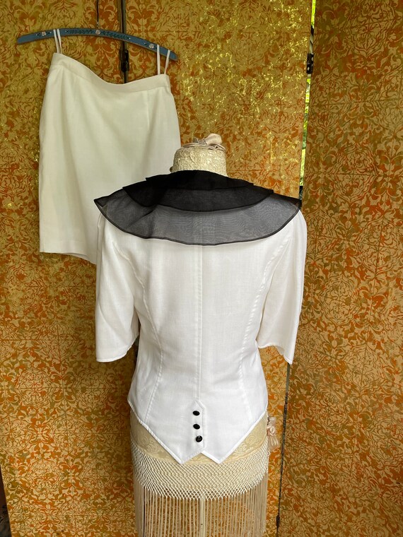 white linen skirt suit