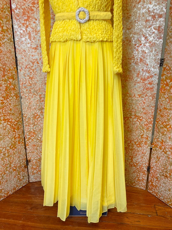 Bright Yellow Ensemble M Pleated Maxi Skirt 1970s… - image 5