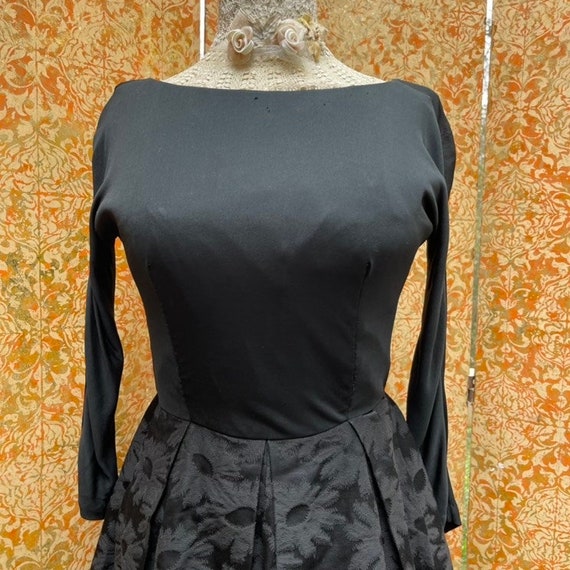 50s Vintage Black Cocktail Style Dress P Black Br… - image 7