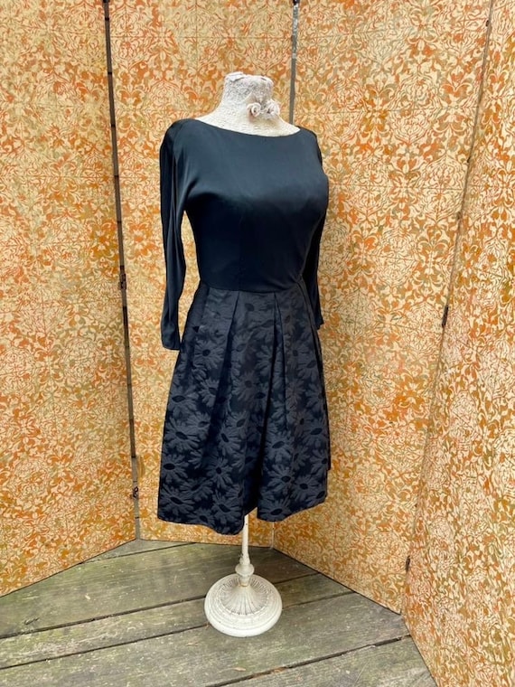 50s Vintage Black Cocktail Style Dress P Black Bro