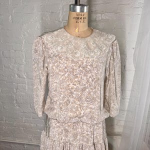 1980s Drop Waist Dress S/M Lace Collar