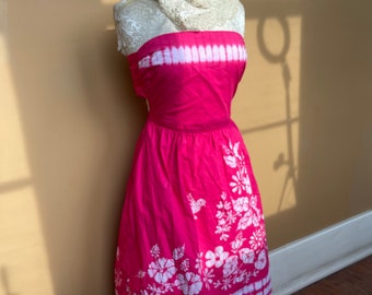 Vintage Strapless Pink Batik Sundress S/M Bette of Jamaica